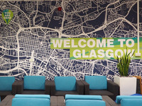Mural of Glasgow Street Map showing the text Welcome to Glasgow. 
