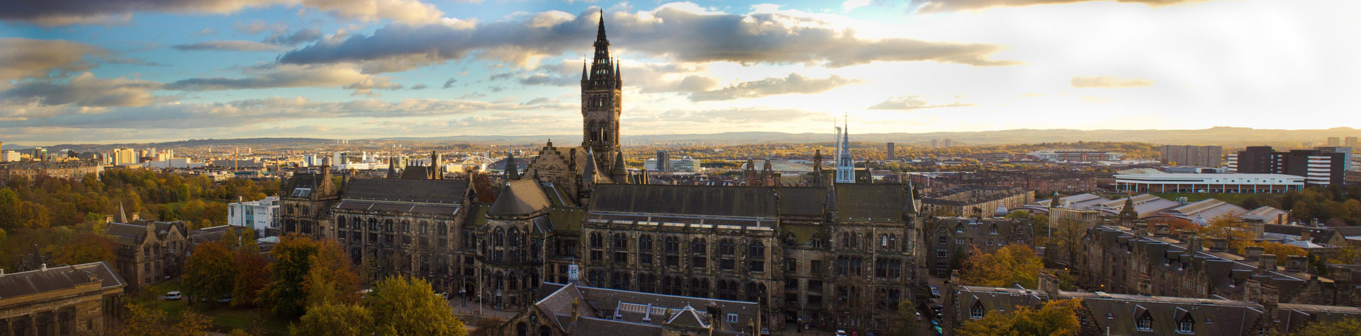 Panoramic view of the main building, University of Glasgow. 