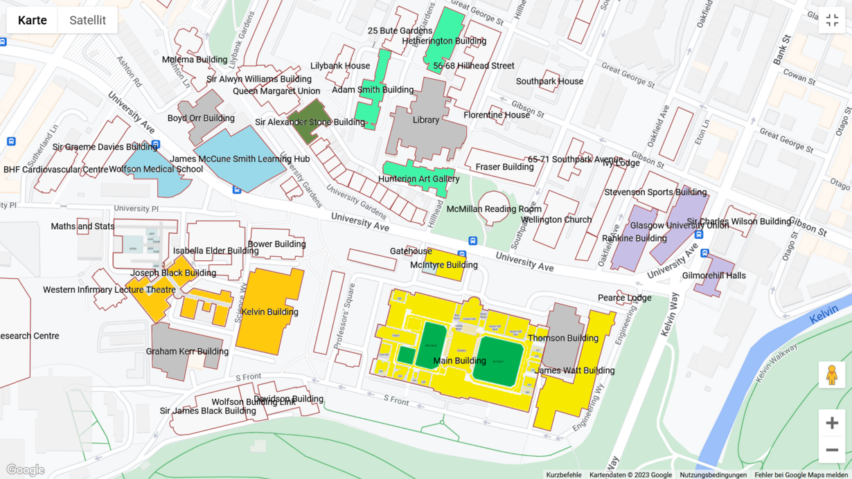 Map of Gilmorehill Campus with ECER buildings highlighted